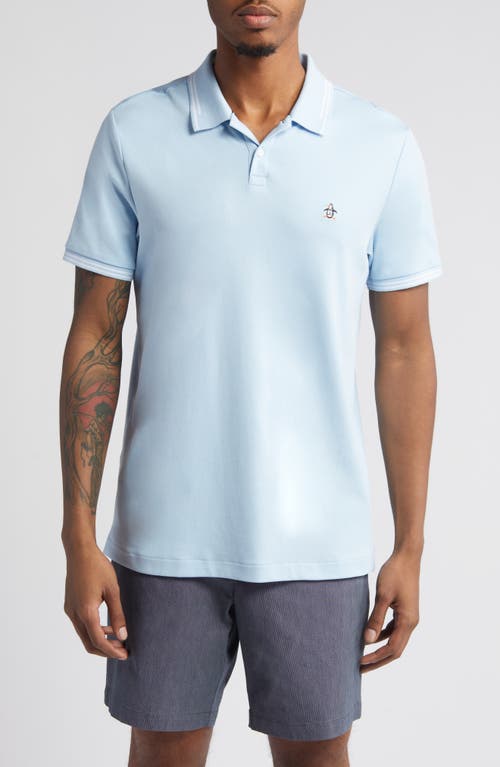 Slim Fit Tipped Logo Embroidered Organic Cotton Interlock Polo in Cerulean