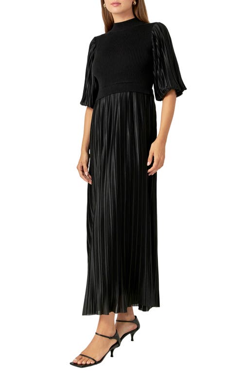 English Factory Mixed Media Pleated Dress In Black