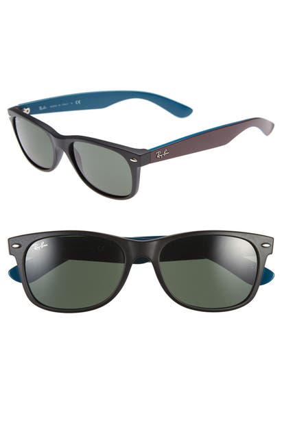 Ray Ban Small New Wayfarer 52mm Sunglasses In Rubber Black/ Green Solid