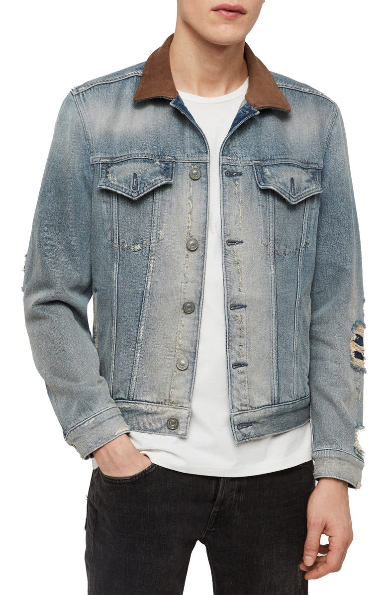 ALLSAINTS Iren Slim Fit Denim Jacket with Leather Collar | Nordstrom