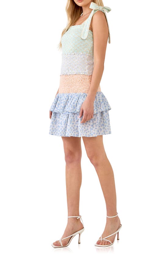 Free The Roses Smocked Tie Strap Minidress In Multi