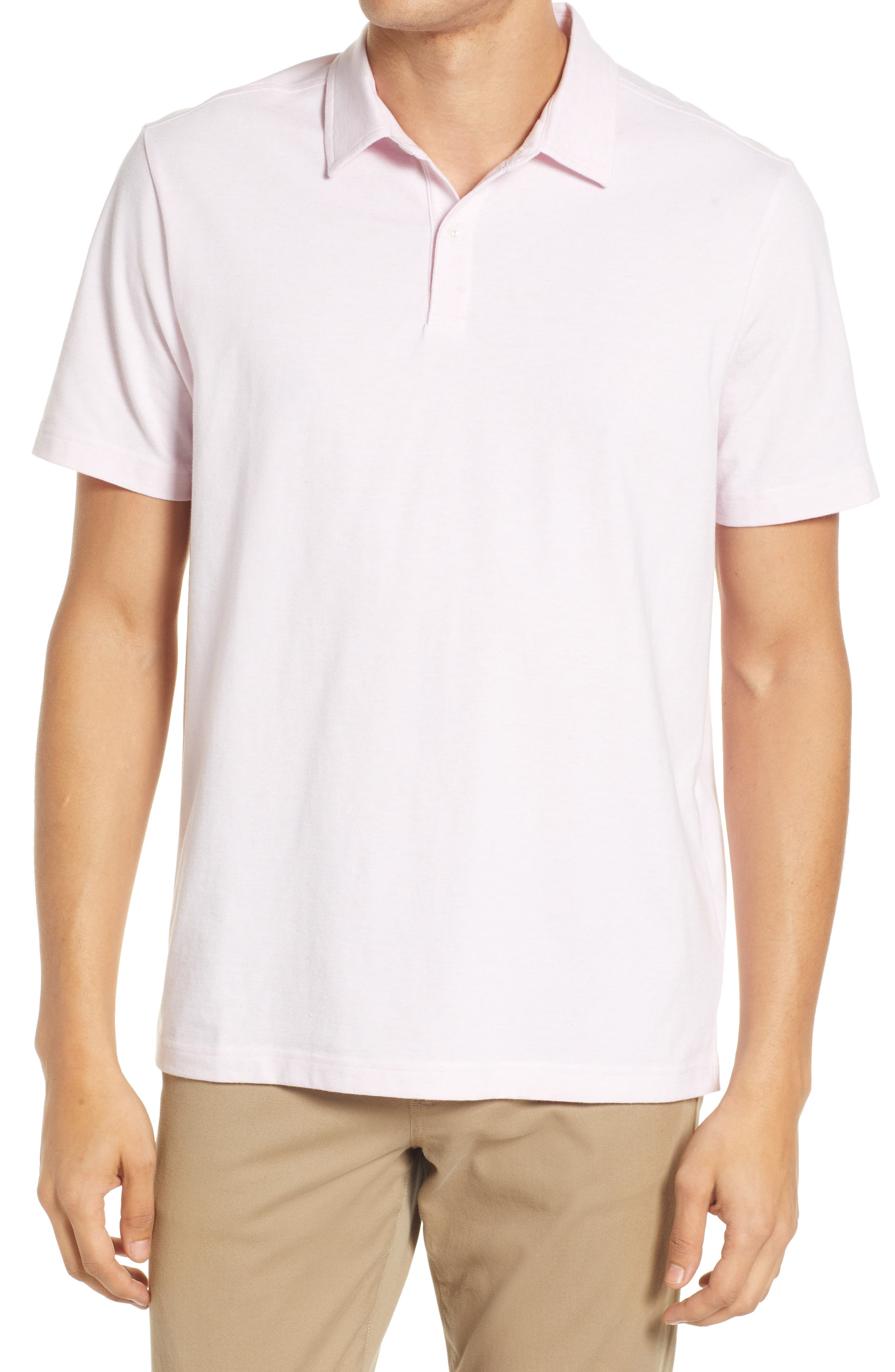 white and pink polo shirt