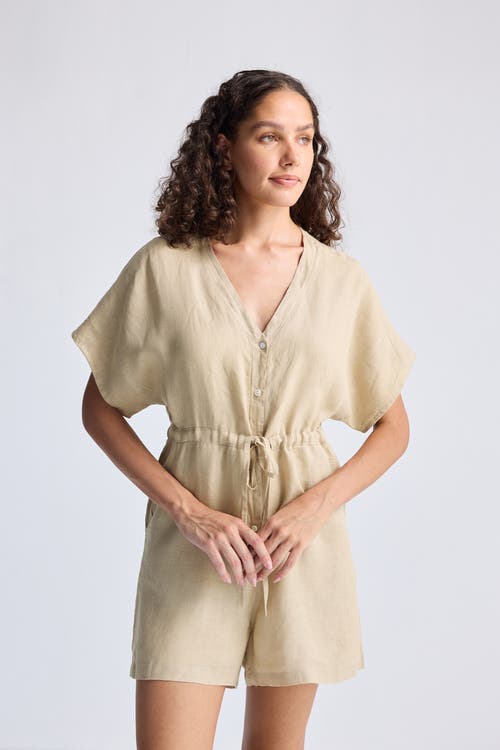 Reistor V Neck Drawstring Romper In Neutral Beige
