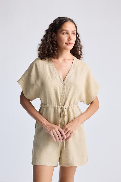 Shop Reistor V Neck Drawstring Romper In Neutral Beige