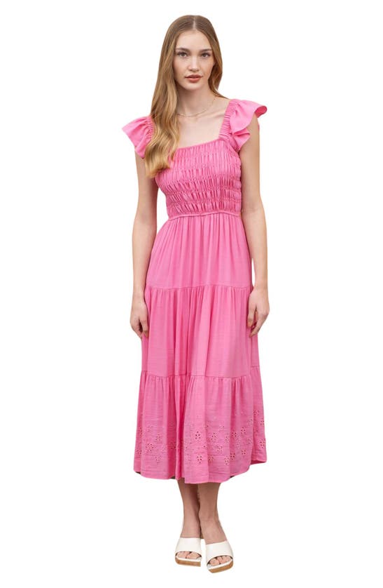 Shop Blu Pepper Eyelet Flutter Sleeve Midi Dress In Pink