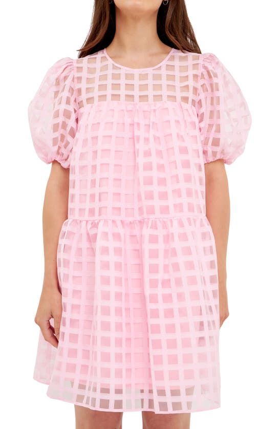 ENGLISH FACTORY ENGLISH FACTORY GRIDDED PUFF SLEEVE DRESS 