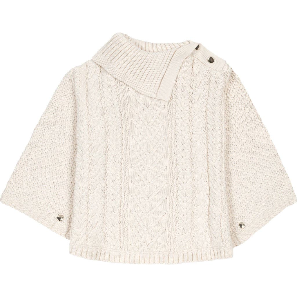 Hope & Henry Girls' Organic Split Collar Sweater Cape, Kids In Ivory Center Cable