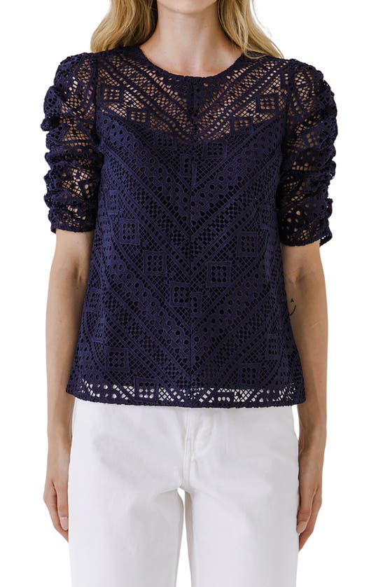 Endless Rose Lillian Lace Embroidered Top In Navy In Navy