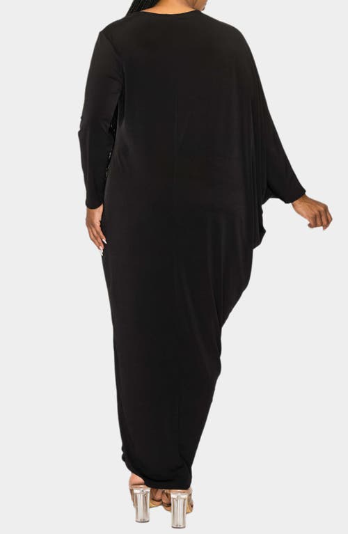 Shop L I V D Louella Asymmetrical Long Sleeve Stretch Maxi Dress In Black