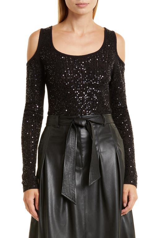 Donna Karan New York Sequin Cold Shoulder Sweater in Black