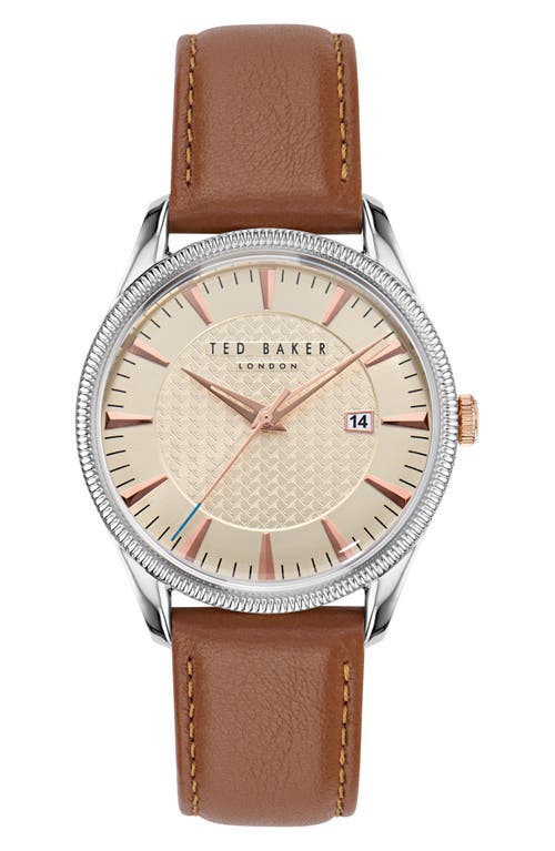 Shop Ted Baker London Leather Strap Watch, 20mm In Brown/tan