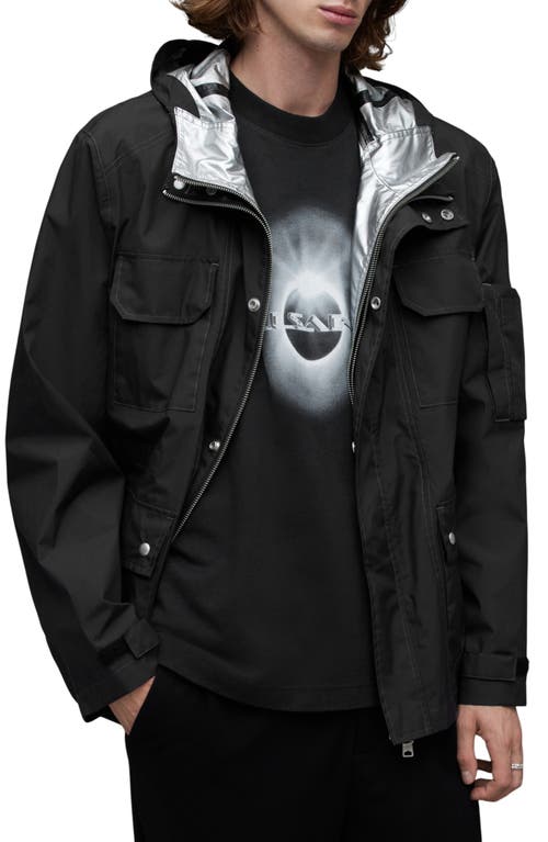 Allsaints Tycho Water Repellent Hooded Utility Jacket In Black/silver