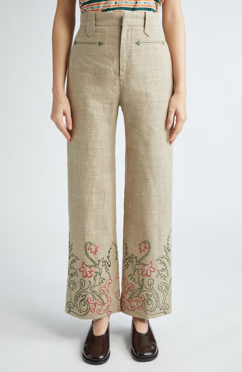 Bode Embroidered Trumpetflower Linen Pants Tan at Nordstrom,