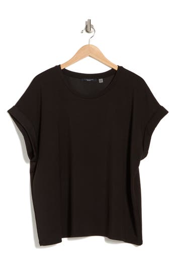 T Tahari Roll Sleeve Scuba Knit Top In Black