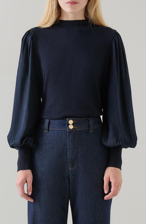 Shop Lk Bennett Erica Mixed Media Top In Navy