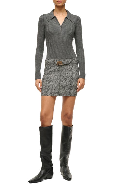 Shop Staud Platt Mixed Media Long Sleeve Minidress In Textured Herringbone