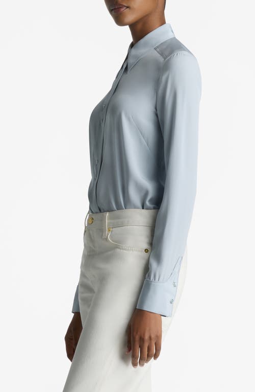 Shop St John St. John Collection Silk Snap-up Shirt In Powder Blue