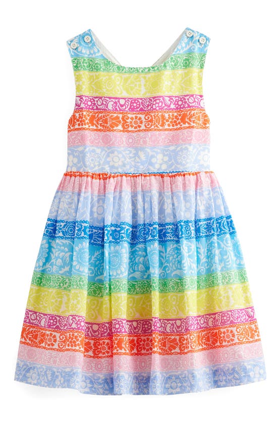 Boden Kids' Floral Stripe Crossback Cotton Dress In Multi Wallpaper Stri