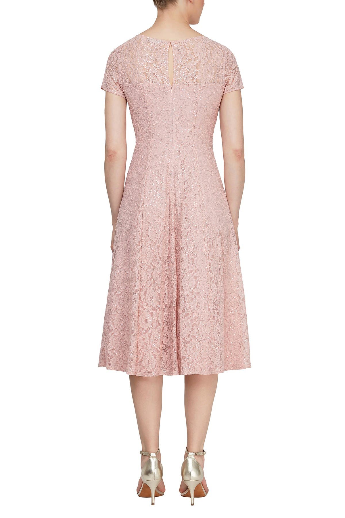 Sl Fashions Tea Length Sequin Lace Dress In Open Orange55