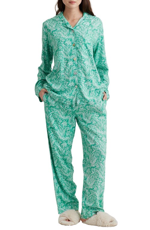 Sophia Paisley Print Brushed Jersey Pajamas in Spearmint