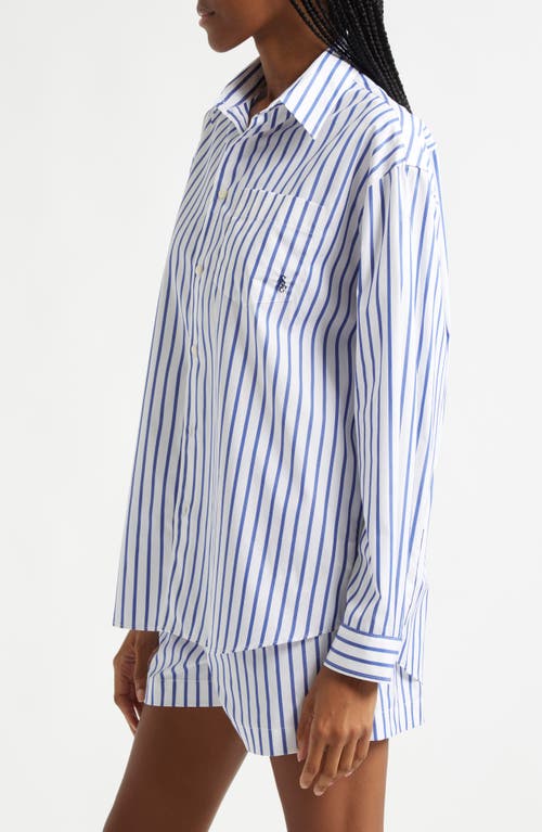 Shop Sporty And Rich Sporty & Rich Stripe Cotton Button-up Shirt In Navy/white Large Stripe