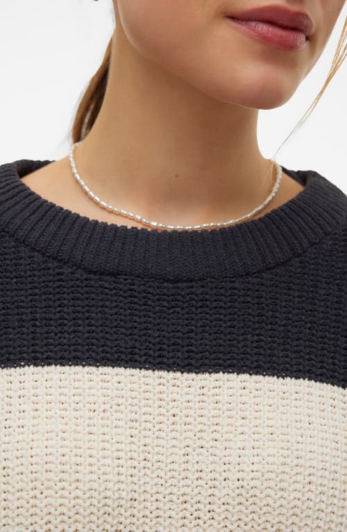 Vero Moda Magate Stripe Crewneck Sweater In Black Detail/birch