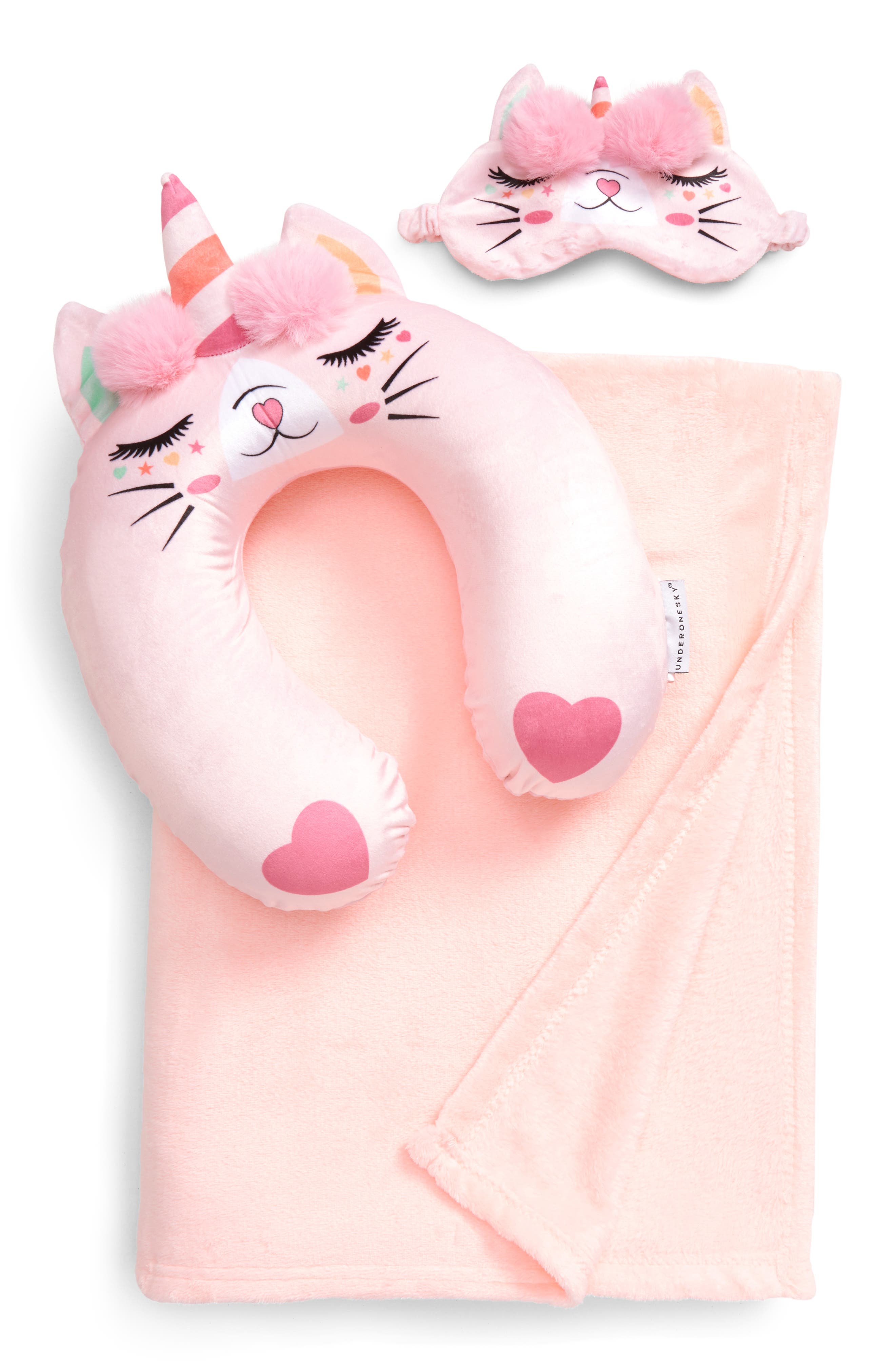 Under One Sky Caticorn 3 Piece Travel Pillow Blanket Eye Mask