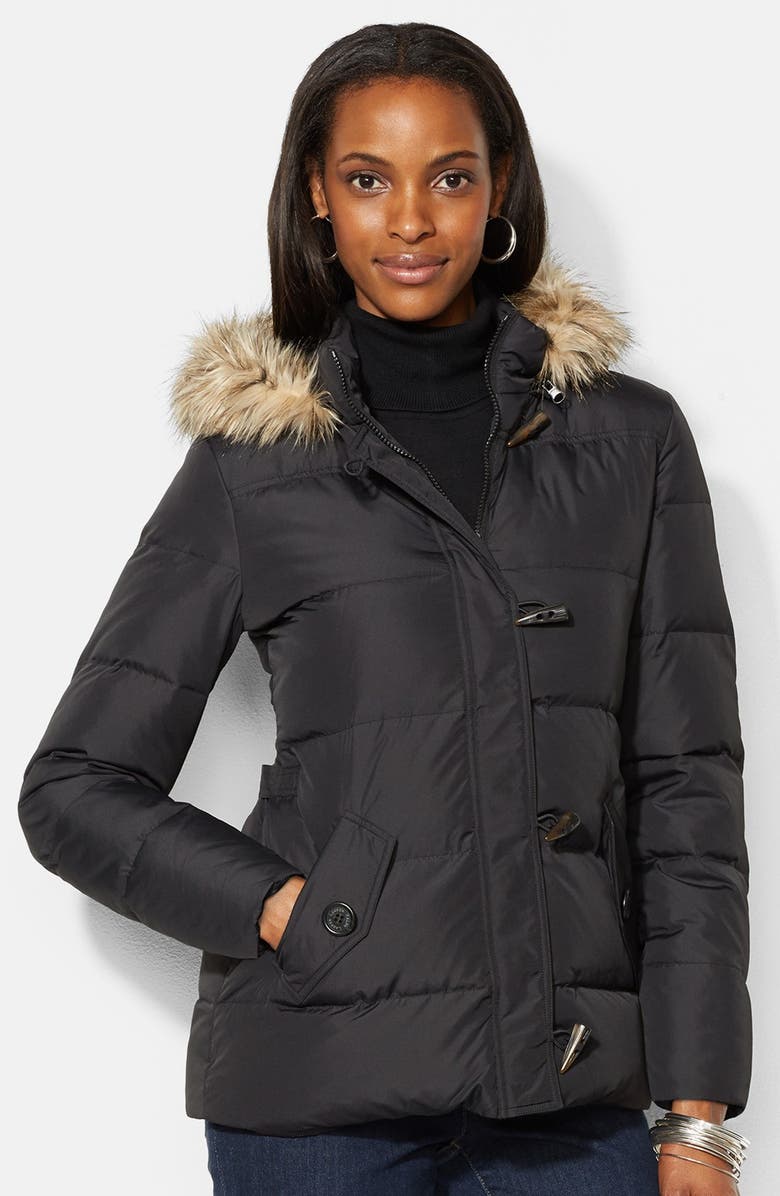 Lauren Ralph Lauren Toggle Closure Down & Feather Fill Parka with Faux ...