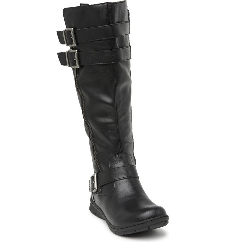 B O C BY BORN Tycho Strappy Tall Leather Boot, Main, color, BLACK PU