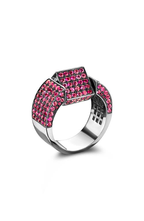 DRIES CRIEL Pink Sapphire Rotating Signet Ring in White Gold