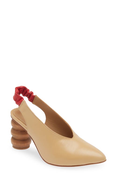 Leather Slingback Pump in Beige And Red