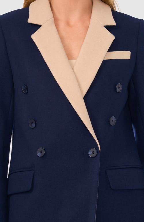 Shop Halogenr Halogen(r) Contrast Collar Double Breasted Coat In Classic Navy Blue