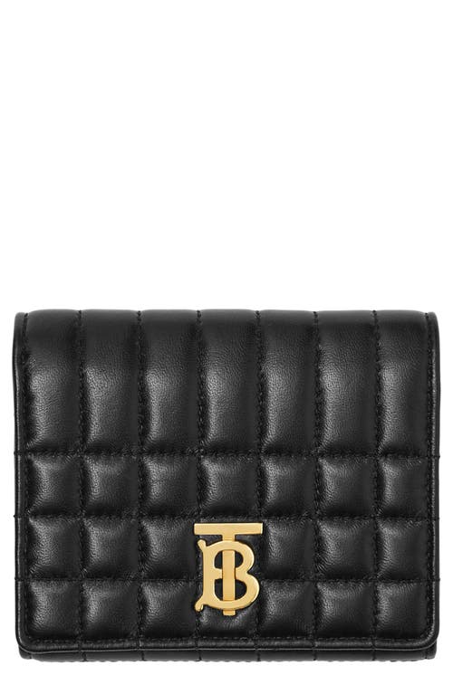 Shop Burberry Lola Quilted Leather Trifold Wallet In Black/light Gold