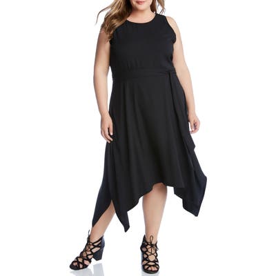 Plus Size Karen Kane Sleeveless Handkerchief Hem Dress, Black