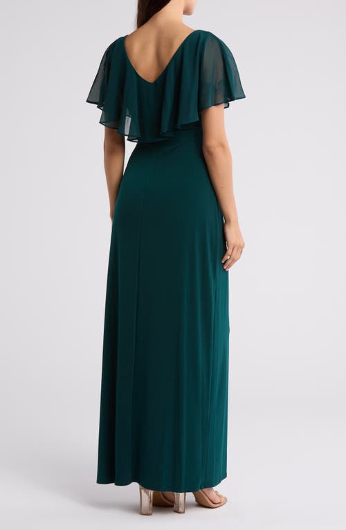 Connected Apparel Chiffon Flutter Sleeve Gown In Hunter