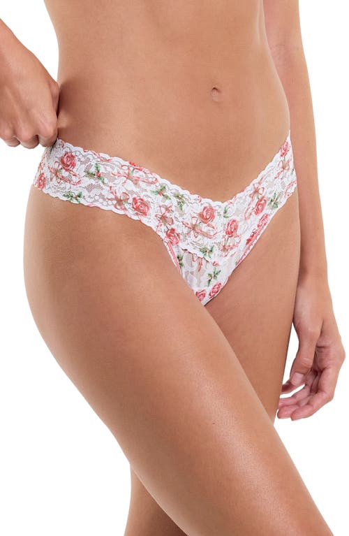 Hanky Panky Printed Signature Lace Low Rise Thong In Something Sweet White