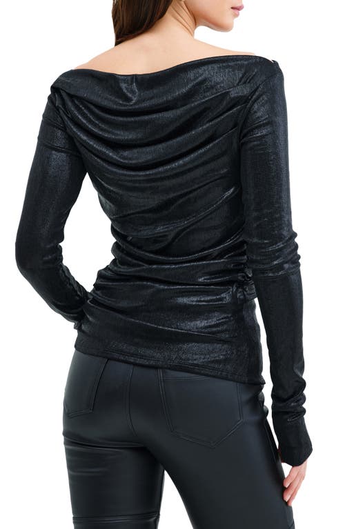 MARCELLA MARCELLA COOPER METALLIC OFF THE SHOULDER LONG SLEEVE STRETCH TOP 