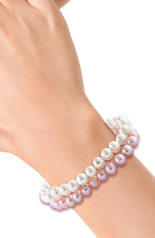 Shop Effy Freshwater Pearl & White Topaz Stacked Bracelet In Pink/ivory