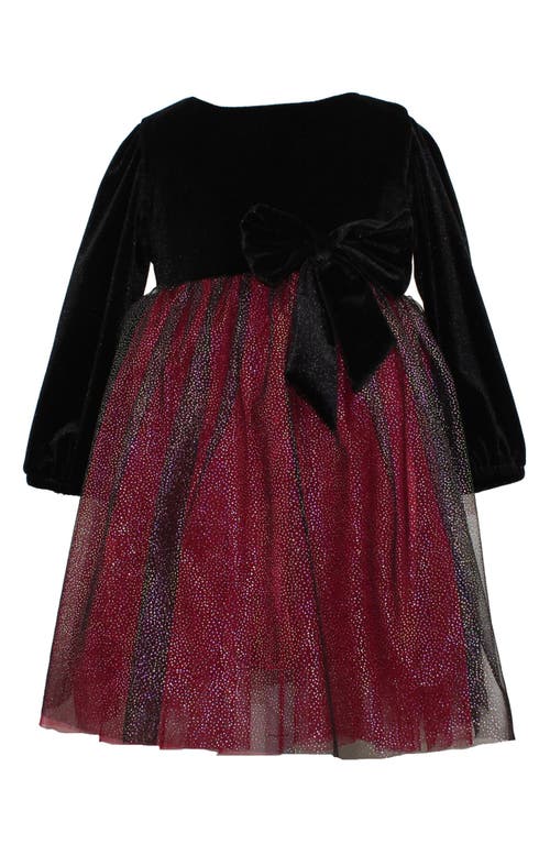 Popatu Kids' Long Sleeve Velvet & Tulle Party Dress in Black/Red 