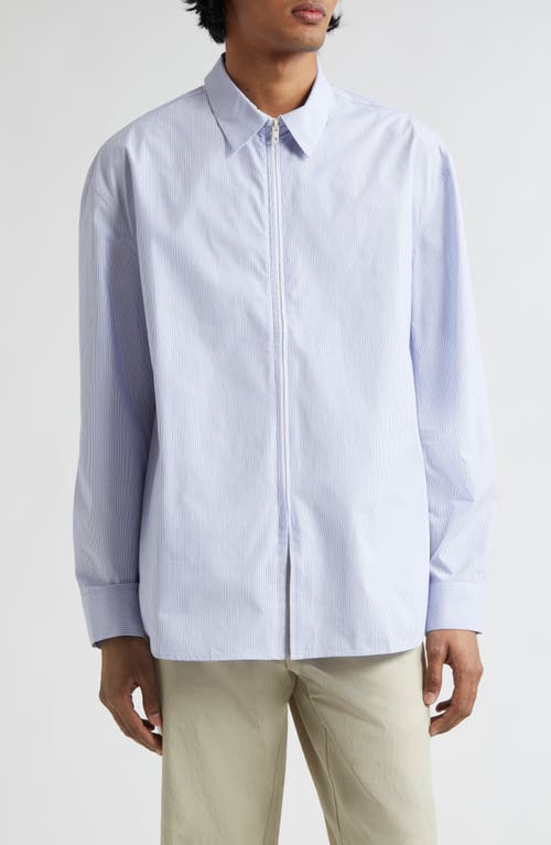 POST ARCHIVE FACTION 6.0 Stripe Cotton Zip Front Shirt Right Sky Blue at Nordstrom,