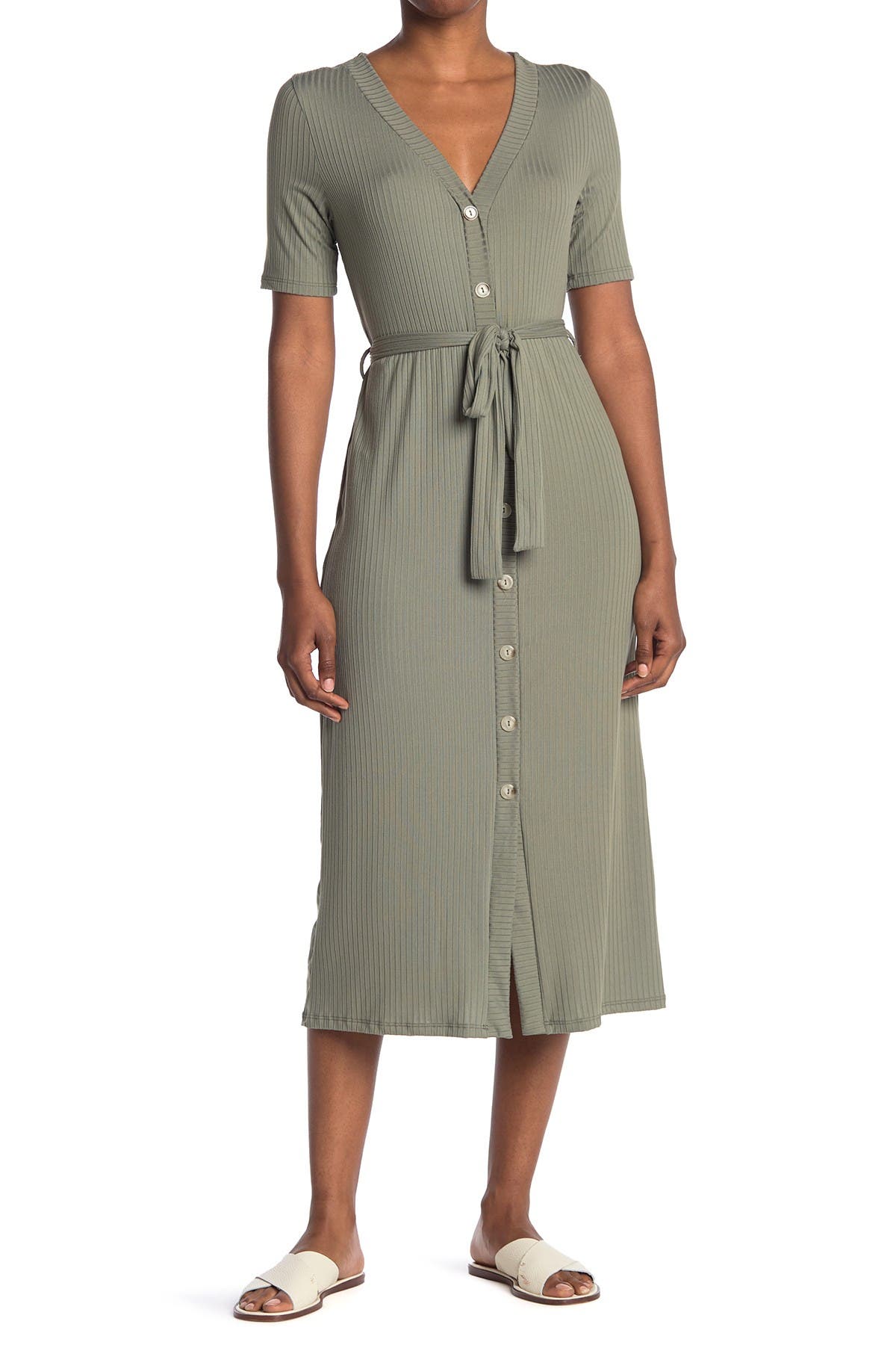 Button front midi dress with sleeves Clearance