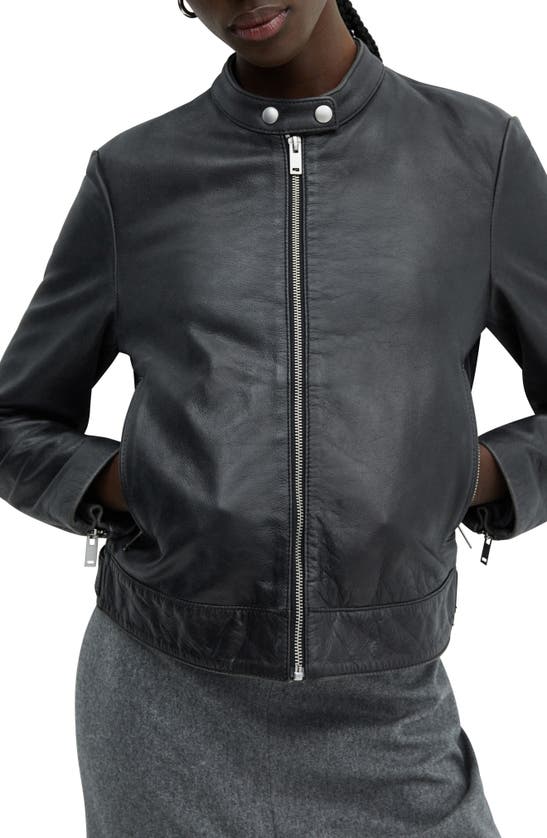 Shop Mango Leather Jacket In Black