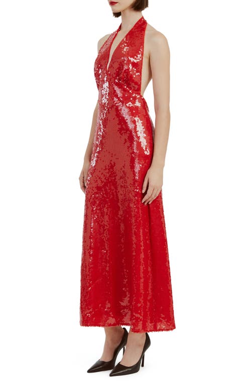 Bardot Freja Sequin Open Back Halter Maxi Dress In Deep Red