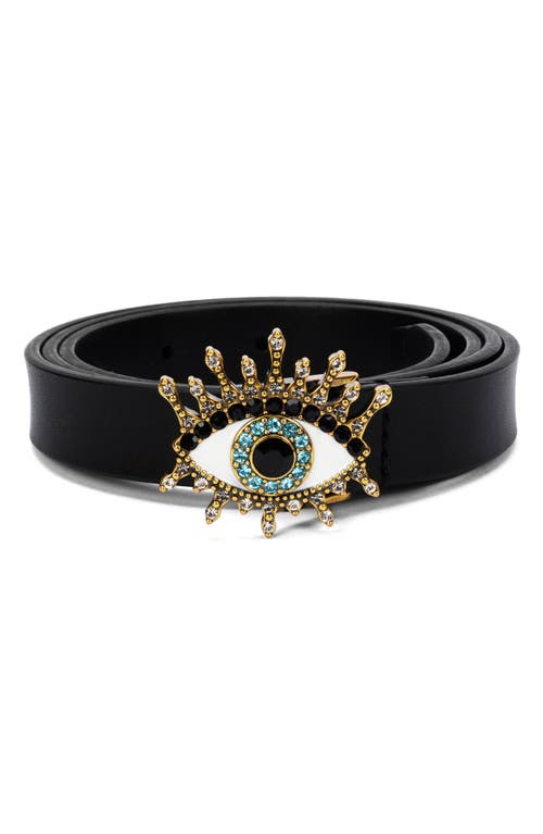 Kurt Geiger Reversible Evil Eye Belt In Black/antique Brass