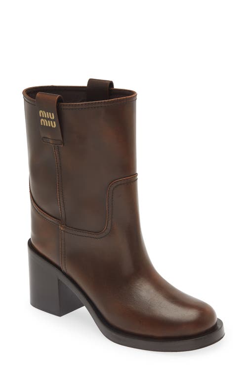 Miu Block Heel Bootie Brown at Nordstrom,