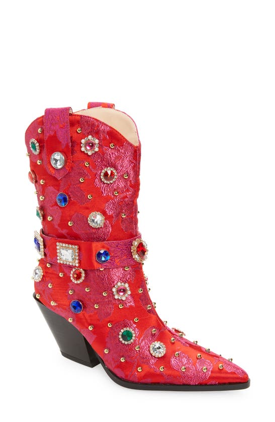 Azalea Wang Diligent Embroidered Western Boot In Red