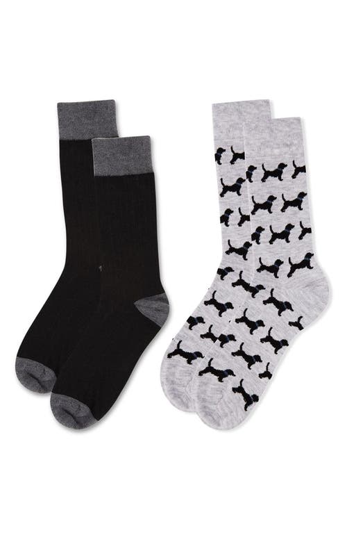 Memoi Assorted 2-pack Crew Socks In Black-black