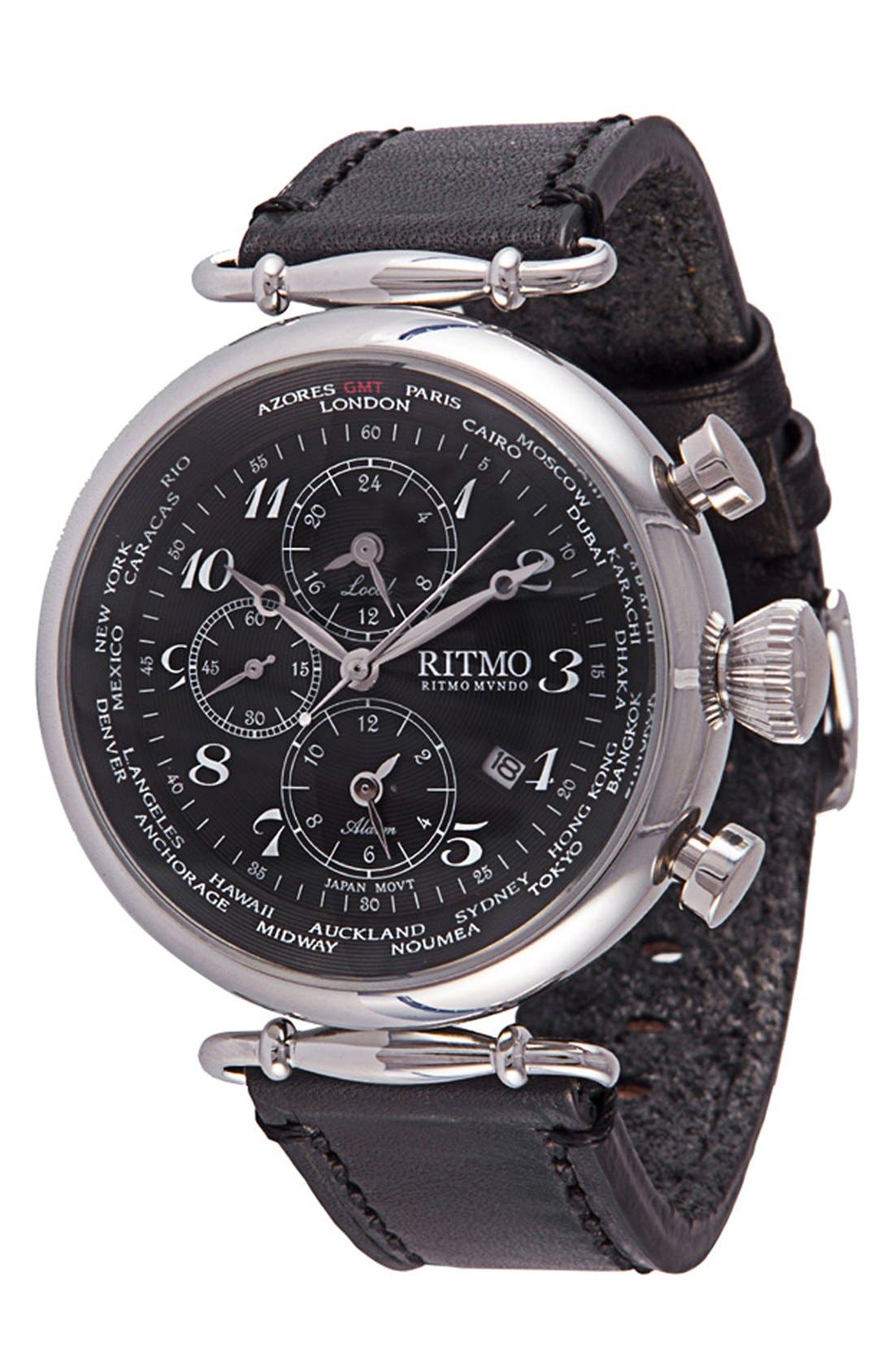 Ritmo Mundo 'Vintage' Chronograph Leather Strap Watch, 46mm Nordstrom