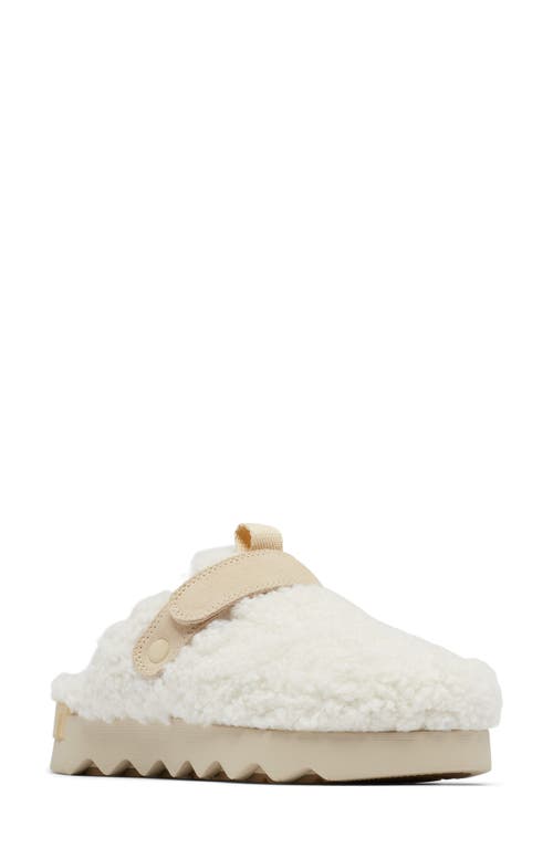 Sorel Viibe Faux Fur Cozy Mules In Natural/bleached Ceramic