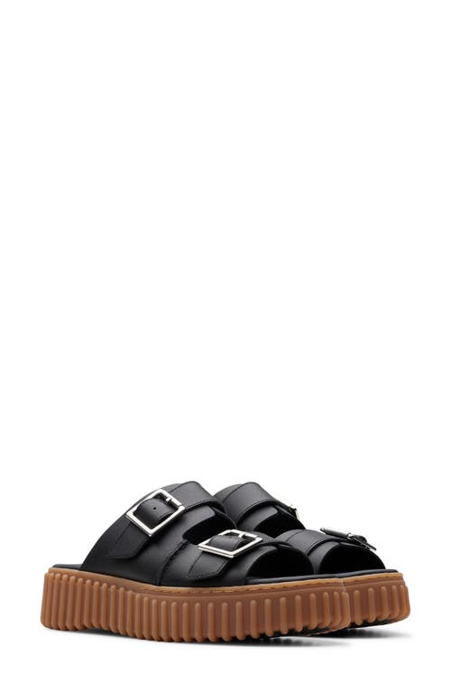Clarks(r) Torhill Platform Slide Sandal in Black Leather